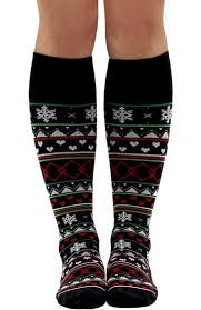 Womens Knee High 20 30 Mmhg Ugly Sweater Print Compression Sock