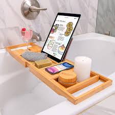 expandable bathroom tray with reading