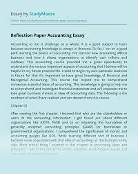 The section of bookkeeping is called as cost accounting. Reflection Paper Accounting Free Essay Example