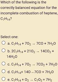 incomplete combustion of heptene c7h14