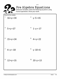 Equations Unknown Variables Worksheets