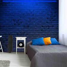 Brick Wall With Blue Neon Light