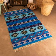 handwoven wool area rug in blue 4x6