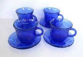 Vintage Cobalt Blue Glass Mugs With