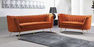 glam cognac velvet sofa set 2pcs margo