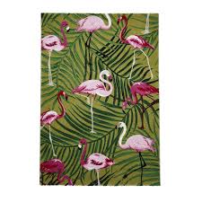 tropical flamingo leaf print rug green