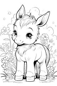 coloring page with cute miniature horse