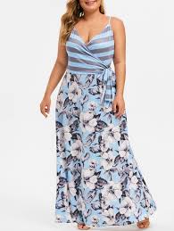 Knotted Stripes Floral Maxi Plus Size Dress