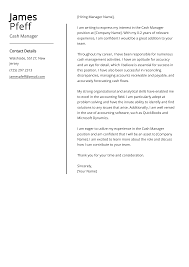 cash manager cover letter exle free