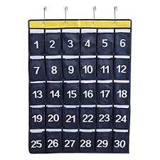 30 Pockets Numbered Classroom Organizer Pocket Chart For Cell Phone Calculator And Business Cards With 4 Metal Hooks Navy