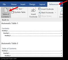 a table of contents in microsoft word