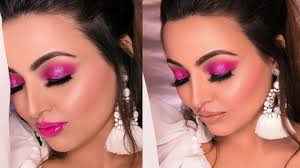 hot pink glittery smokey eye makeup