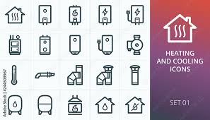 Home Heating System Icons Set Set Of