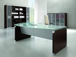L Shaped Glass Top Executive Desk With