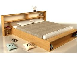 slim wooden double bed with storage
