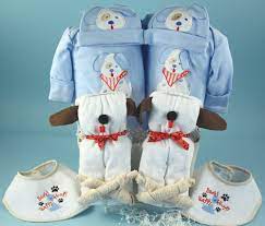 twin boys baby gift basket two pups by