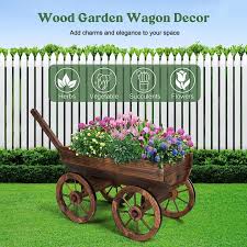 Garden Rustic Wooden Flower Cart With