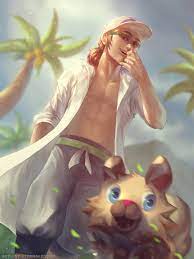 Professor Kukui (from Pokemon Sun/Moon) getting photo-bombed by his own  Rockruff. This artwork has been sitting on my desktop... :: icksmehl.de