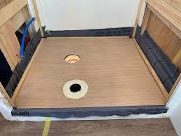Rv toilet and shower cabin complete build in van conversion. The Cameo Camper Renovation Building A Custom Rv Shower Pan Part 2 Lone Oak Design Co