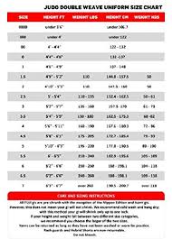 Up To Date Fuji Judo Size Chart Judo Gi Sizing Chart Mizuno