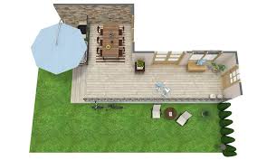 l shaped garden with wooden deck
