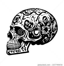 human skull with ornamental pattern