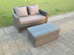 Rattan 2 Seater Sofa With Oblong Coffee