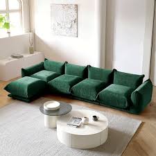 Magic Home 130 7 In Comfy Floor Level Minimalism 4 Seat Sofa Flared Arm Wide Bread Shape Chenille Thick Couch With Ottoman Green