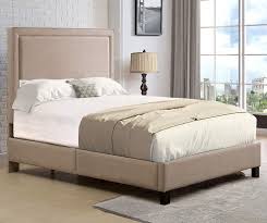 Tan Tweed Square Upholstered Queen Bed