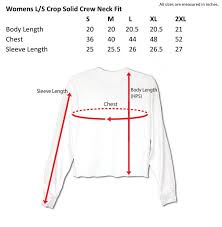 Womens Long Sleeve Crop Tee Size Chart