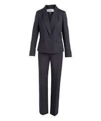 Le Suit Navy One Button Shawl Collar Stripe Pant Suit Plus