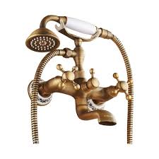Replacing the faucet cartridge on your delta faucet requires removing the bathtub faucet handle. Antique Brass Dual Cross Handles Bathtub Faucet With Handheld Shower Head