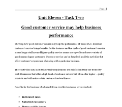 Good Customer Service Help Business Performance Unit 11 Task 2