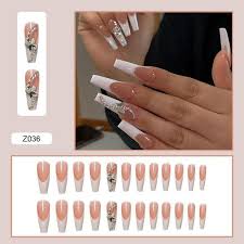 sinhot 24pcs coffin fake nails extra long glossy ballerina french press on nails erfly and righnstones false nails for women and s white