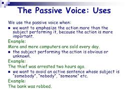 Passive voice occurs when the person or thing performing the action in a sentence is the object rather than the subject. Passive Voice English 4 Ams