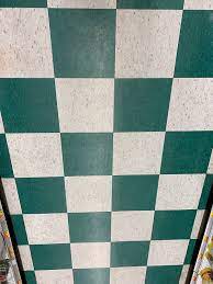 green and white checked vinyl flooring