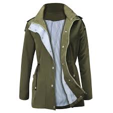 Unbranded Womens Lightweight Waterproof Rain Jacket Trench Coats Army Green