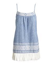 Soft Joie Agneza Embroidered Tassel Hem Sleeveless Top Blue