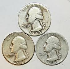 1944 P D S Washington Silver Quarters 3 Coin Setvery Good