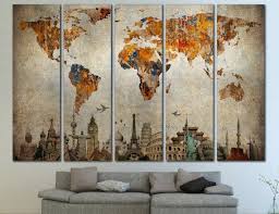 World Map Panels Poster Decor Canvas