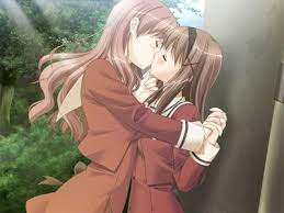 Anime kissing lesbian