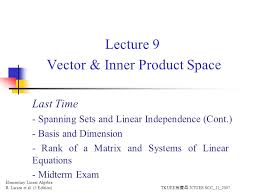 It is an application that corresponds to two elements of a linear space an element of. Lecture 9 Vector Inner Product Space Ppt Video Online Download