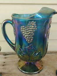 Blue Carnival Glass Pitcher Indiana