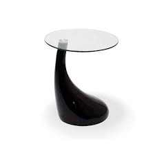 Teardrop Side Table Black Color With 18 In Round Glass Top