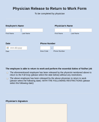 Release to return to work form pdf. Physician Release To Return To Work Form Template Jotform