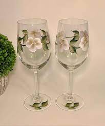 Gold Flowers Crystal Wine Glasses