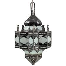 Large Moroccan Punched Tin And Frosted Glass Hanging Light