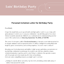 personal invitation letter for birthday