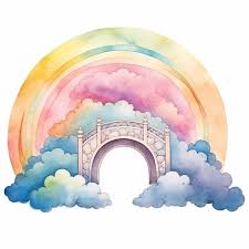 rainbow bridge in the clouds watercolor