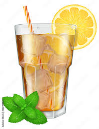 Glass Of Ice Tea With Lemon Ice Cubes